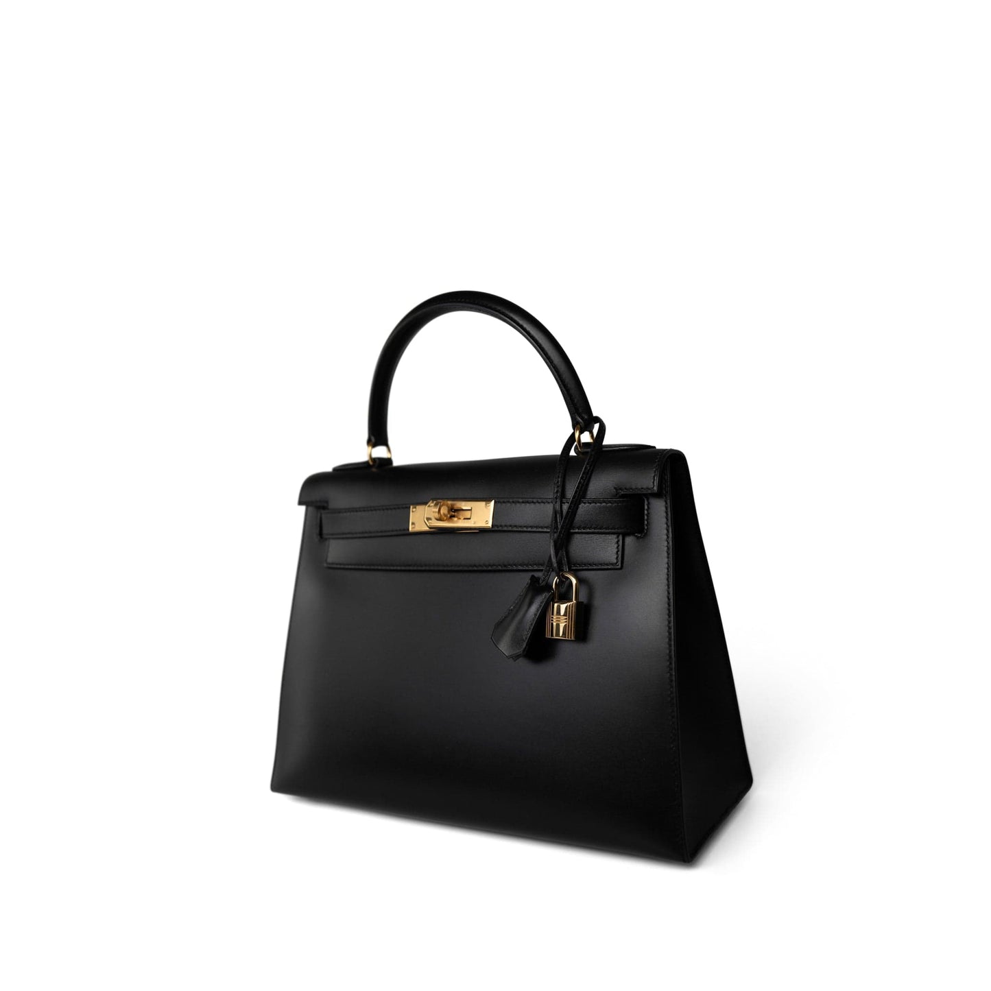 Vintage Kelly Sellier 28 Black Box Calfskin Gold Plated Y Circle Stamp