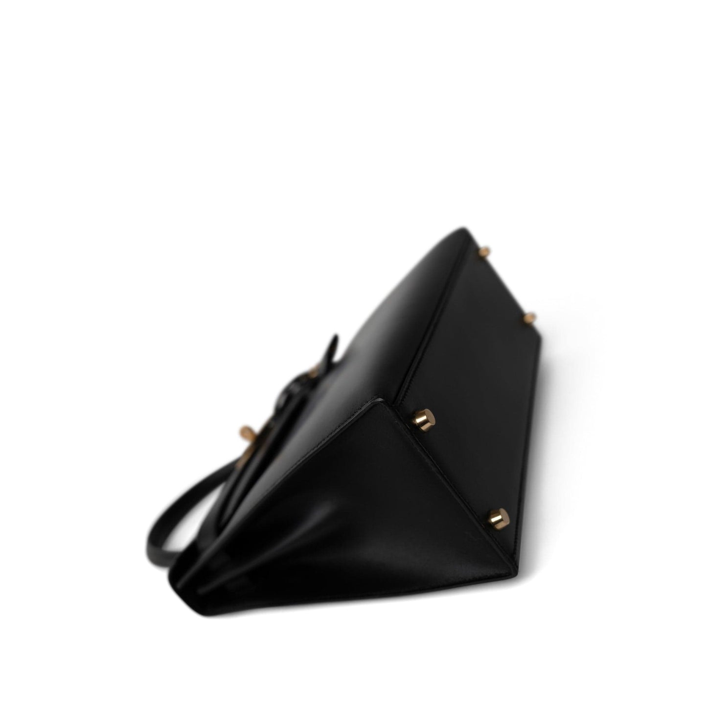 Vintage Kelly Sellier 28 Black Box Calfskin Gold Plated Y Circle Stamp