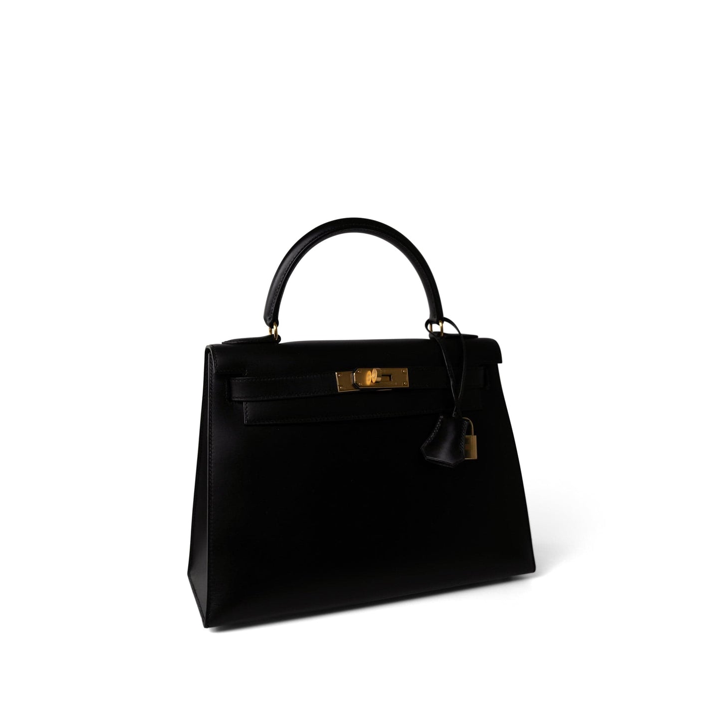 Vintage Kelly Sellier 28 Black Box Calfskin Gold Plated Y Circle Stamp