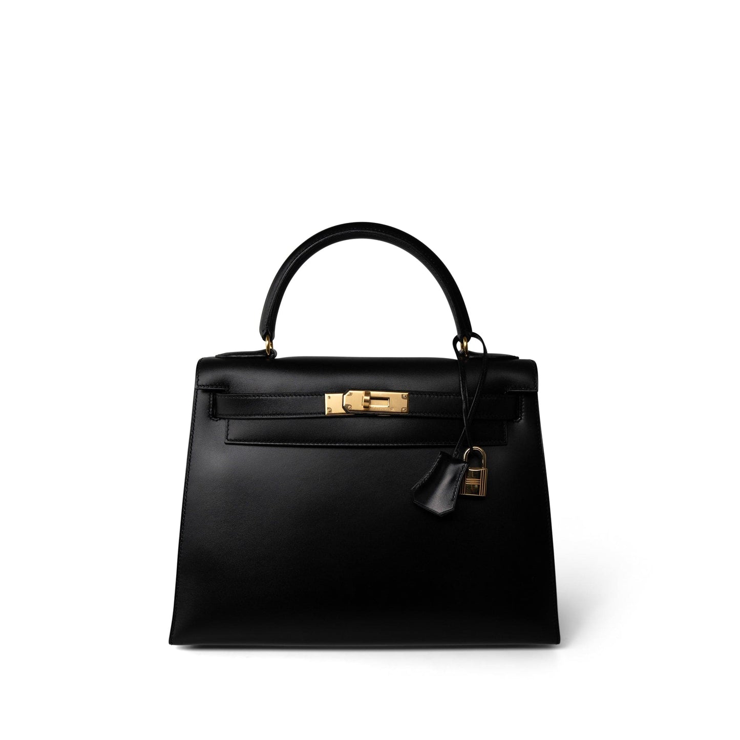 Vintage Kelly Sellier 28 Black Box Calfskin Gold Plated Y Circle Stamp