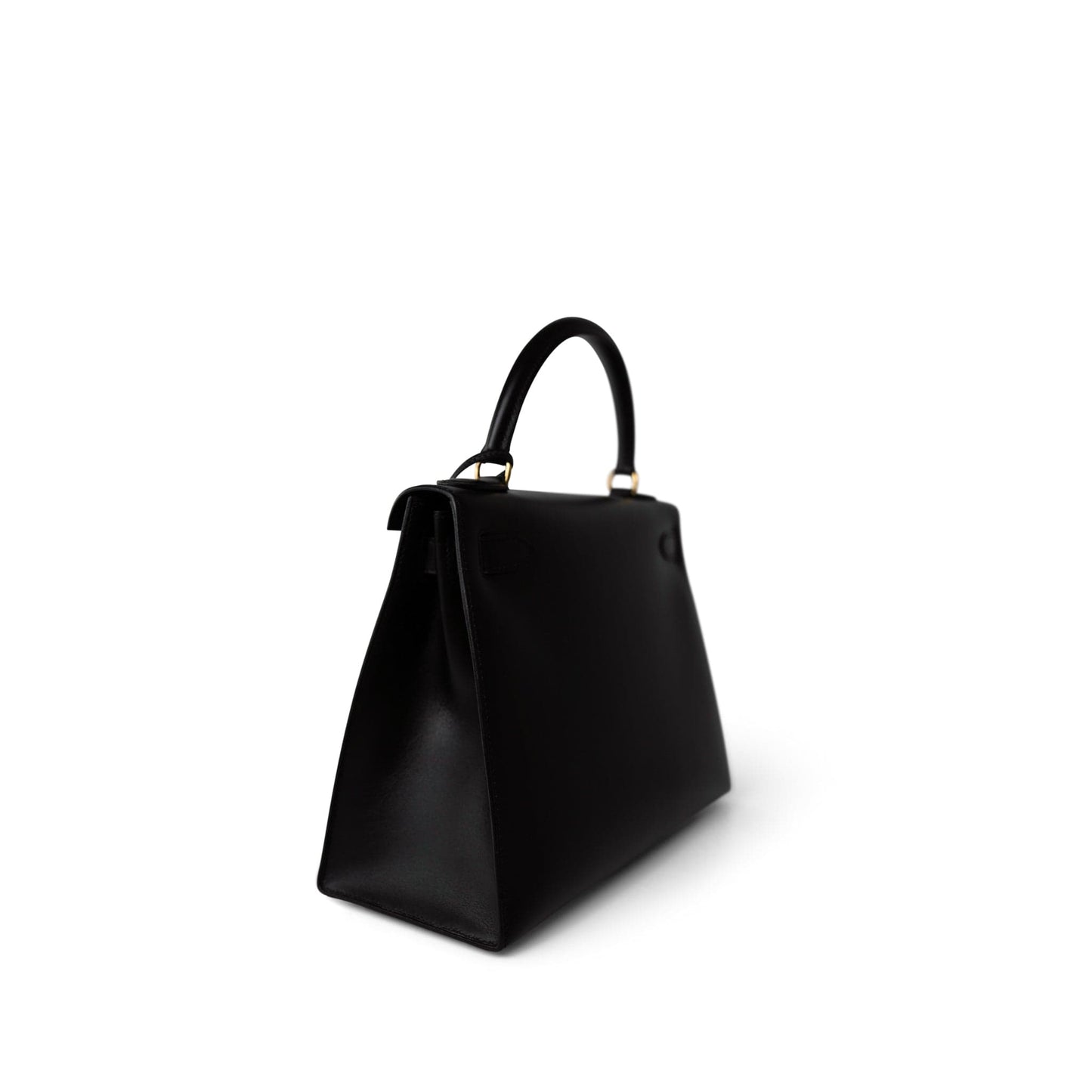 Vintage Kelly Sellier 28 Black Box Calfskin Gold Plated Y Circle Stamp