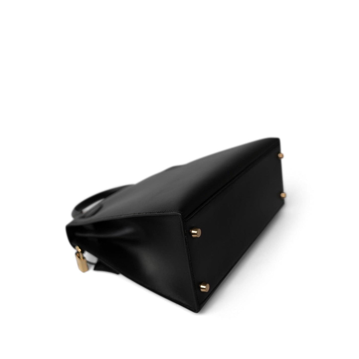 Vintage Kelly Sellier 28 Black Box Calfskin Gold Plated Y Circle Stamp