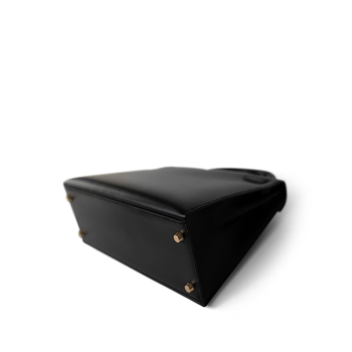 Vintage Kelly Sellier 28 Black Box Calfskin Gold Plated Y Circle Stamp