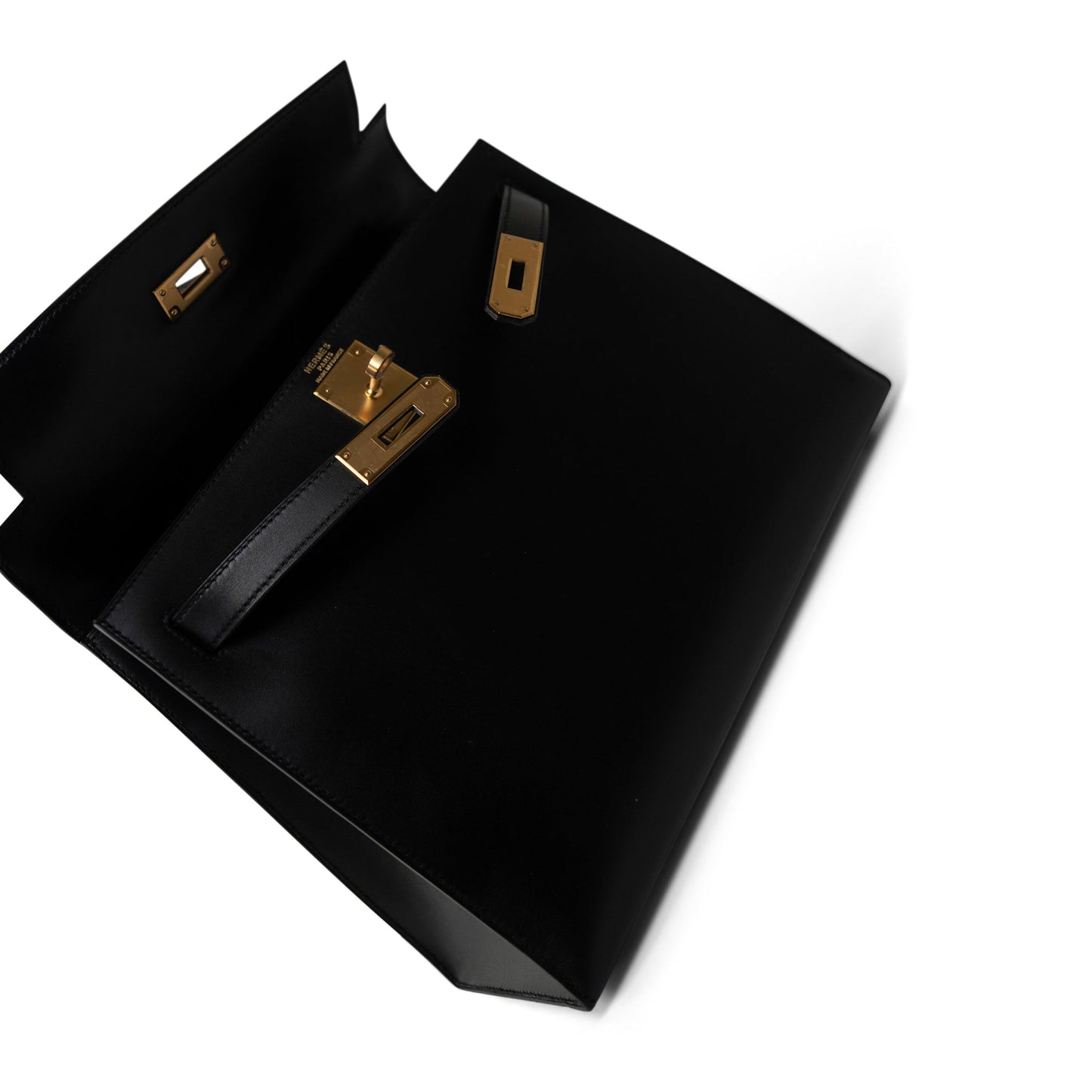 Vintage Kelly Sellier 28 Black Box Calfskin Gold Plated Y Circle Stamp