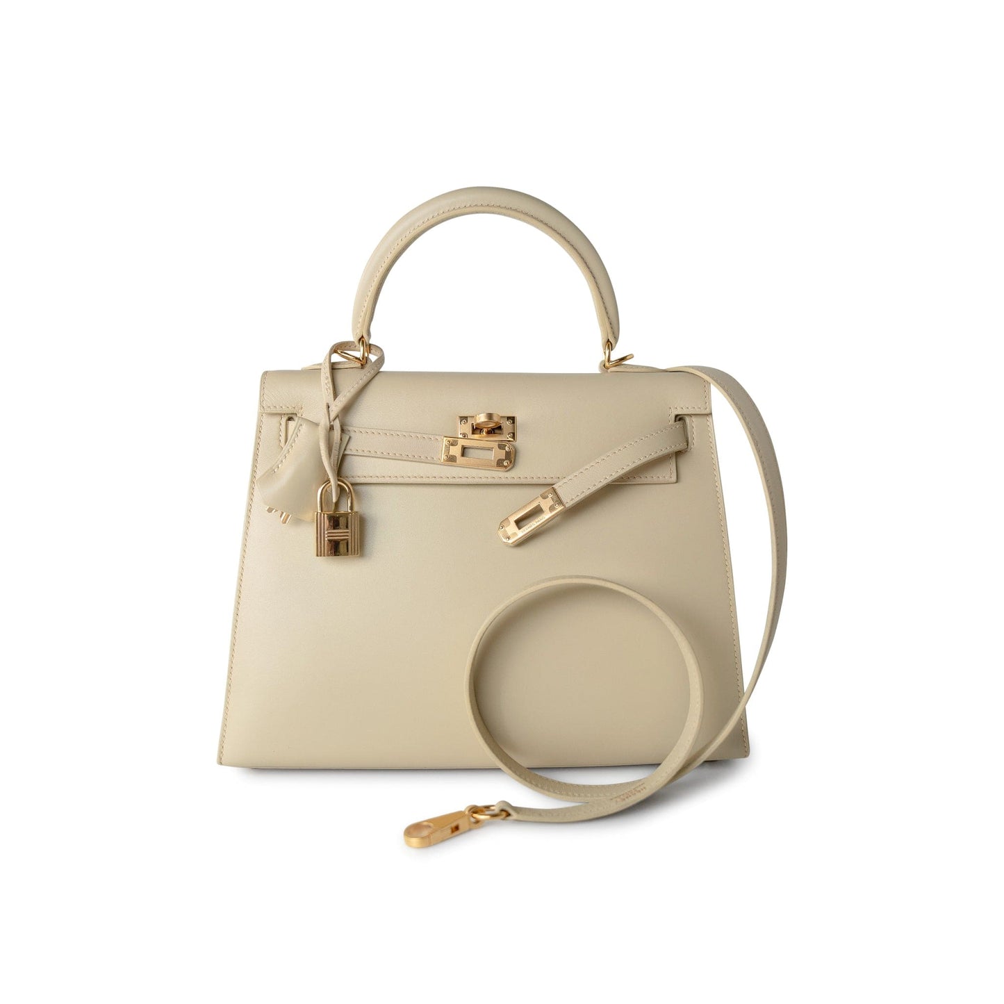 Vintage Kelly 25 Sellier Parchemin / Light Beige Box Calfksin E Square Stamp