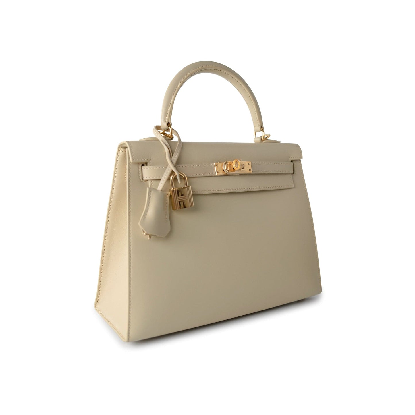 Vintage Kelly 25 Sellier Parchemin / Light Beige Box Calfksin E Square Stamp