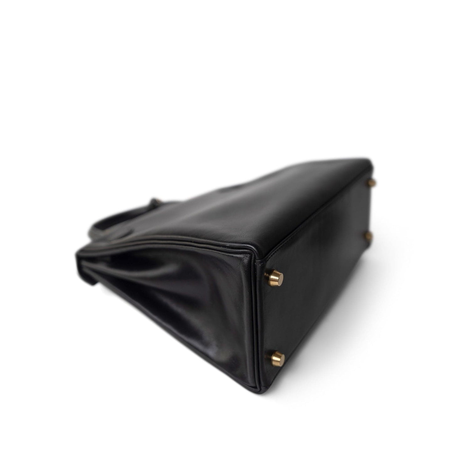 Vintage Kelly 28 Retourne Black Box Calfksin Gold Plated F Square Stamp