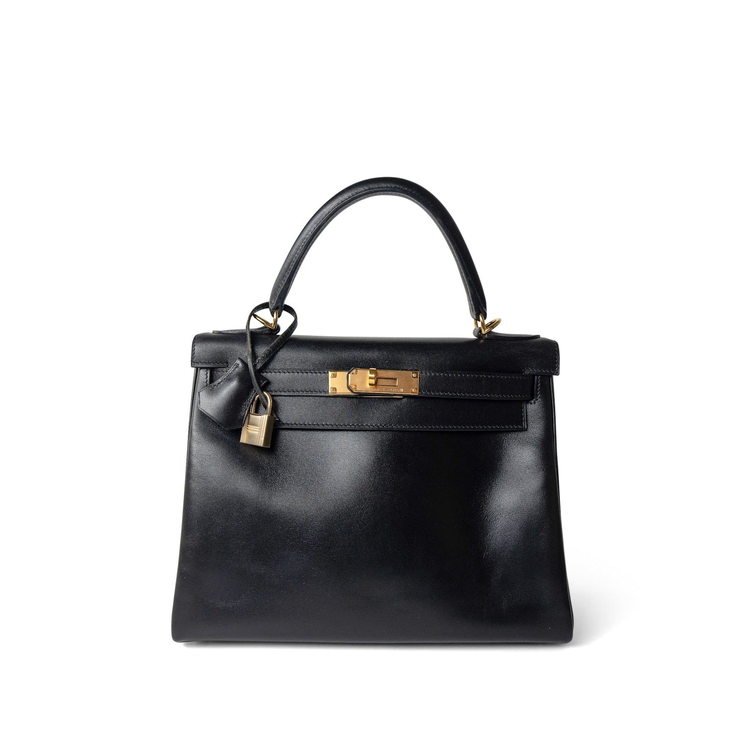 Vintage Kelly 28 Retourne Black Box Calfksin Gold Plated F Square Stamp