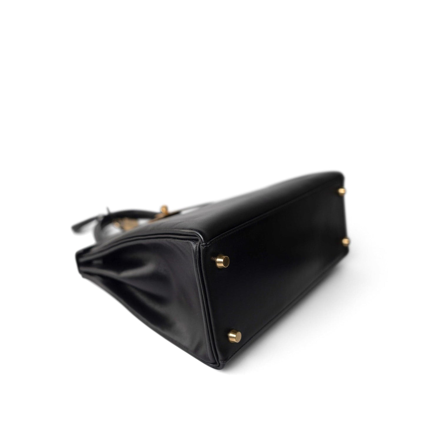 Vintage Kelly 28 Retourne Black Box Calfksin Gold Plated F Square Stamp