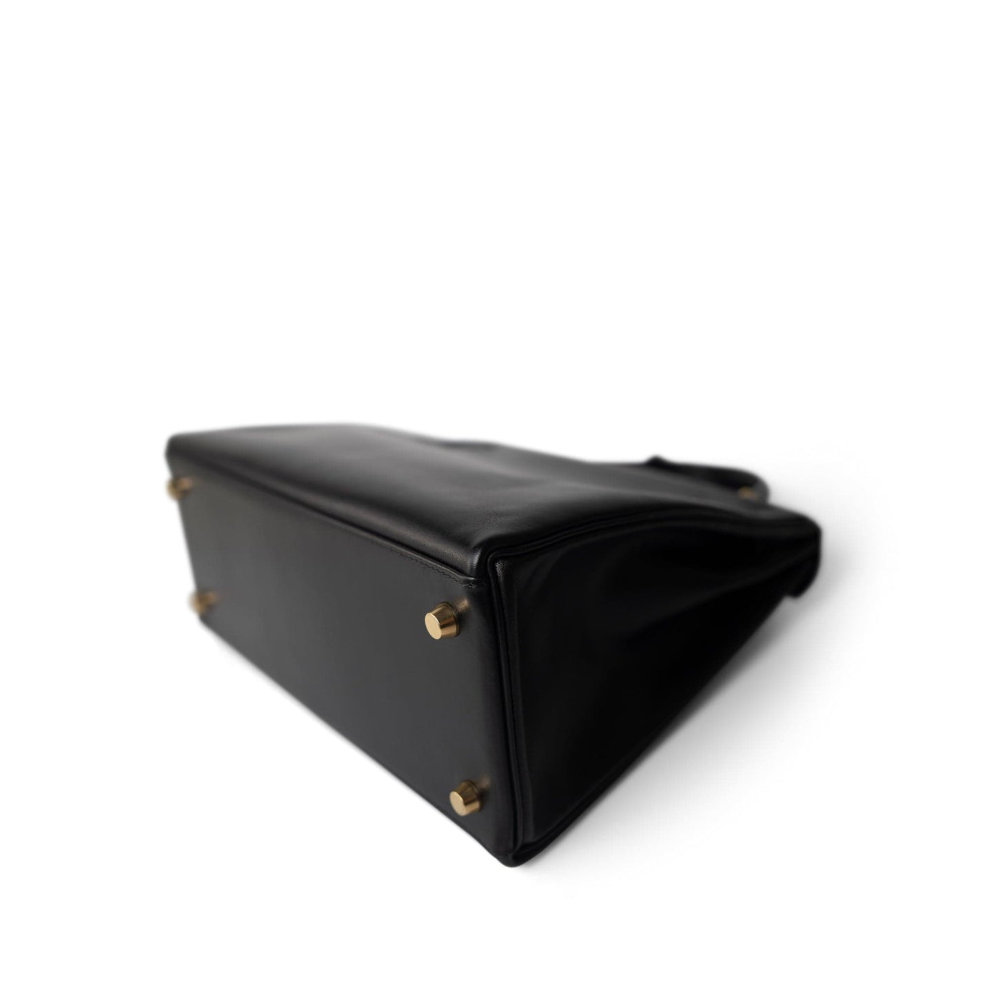 Vintage Kelly 28 Retourne Black Box Calfksin Gold Plated F Square Stamp