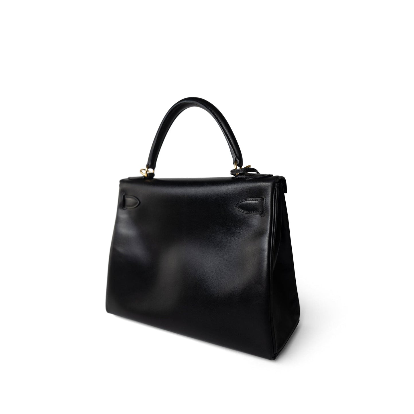 Vintage Kelly 28 Retourne Black Box Calfksin Gold Plated F Square Stamp