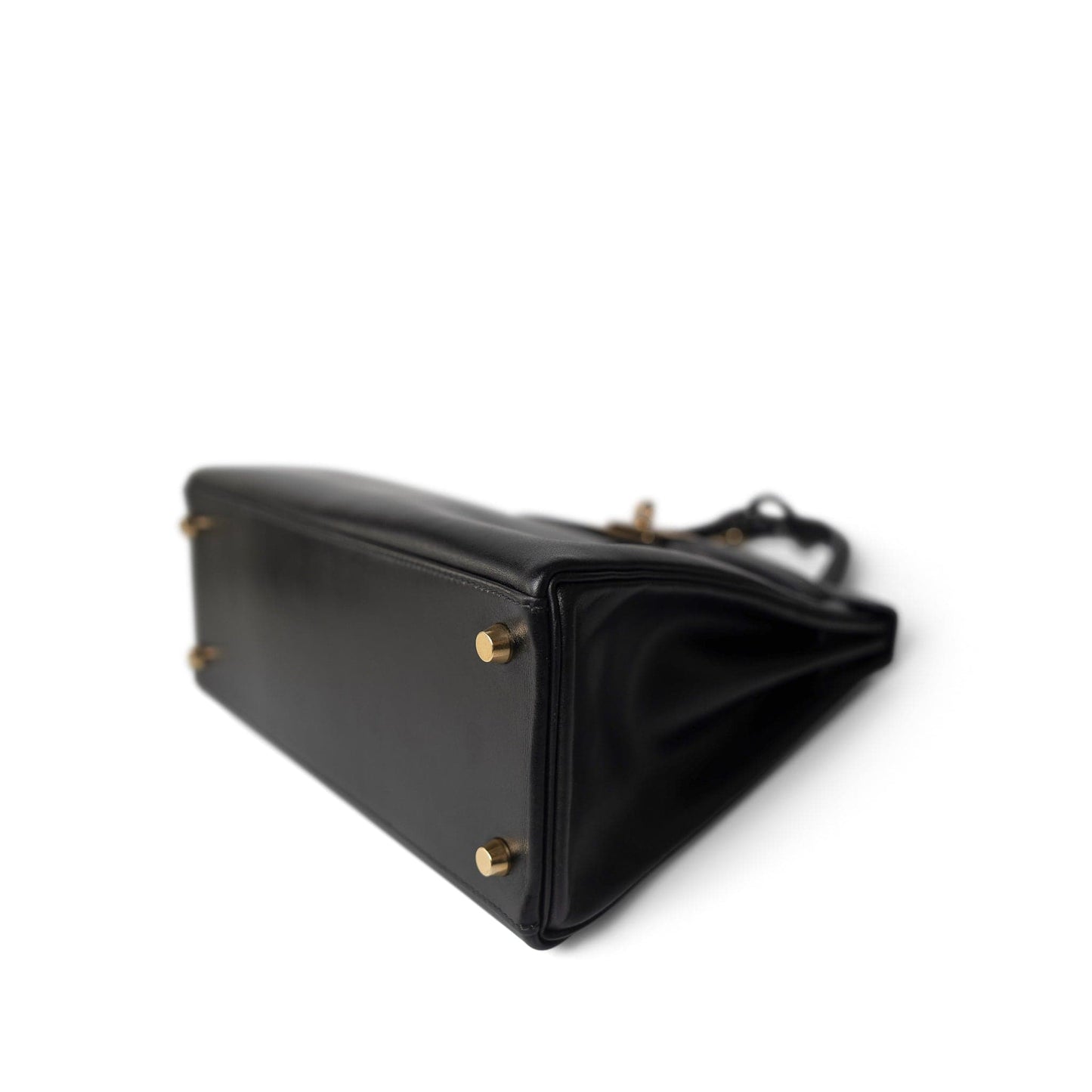 Vintage Kelly 28 Retourne Black Box Calfksin Gold Plated F Square Stamp