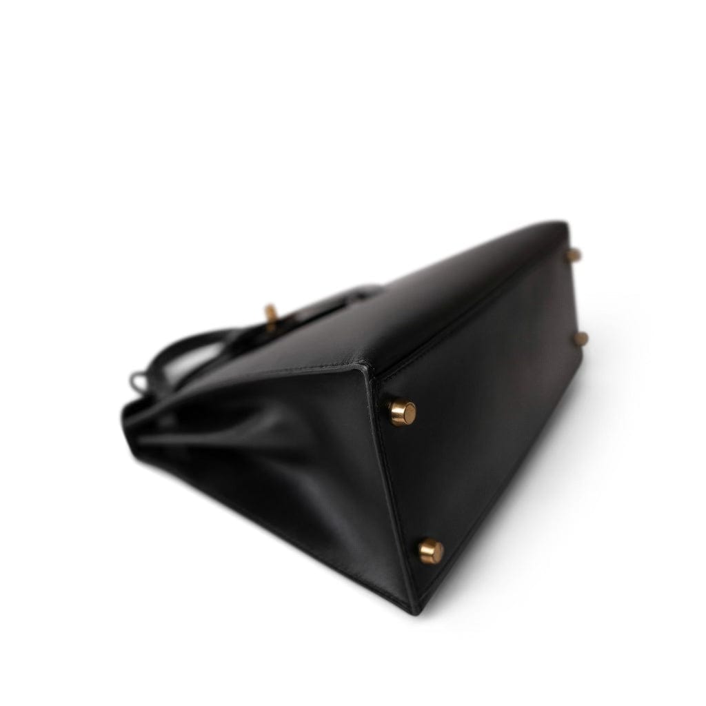 Vintage Kelly Sellier 28 Black Box Calfskin Gold Plated Y Circle Stamp