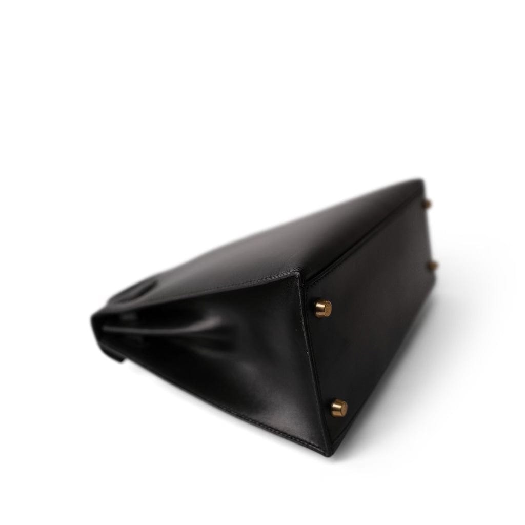 Vintage Kelly Sellier 28 Black Box Calfskin Gold Plated Y Circle Stamp