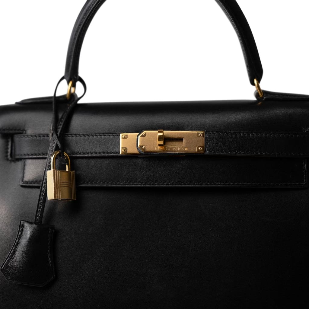 Vintage Kelly Sellier 28 Black Box Calfskin Gold Plated Y Circle Stamp