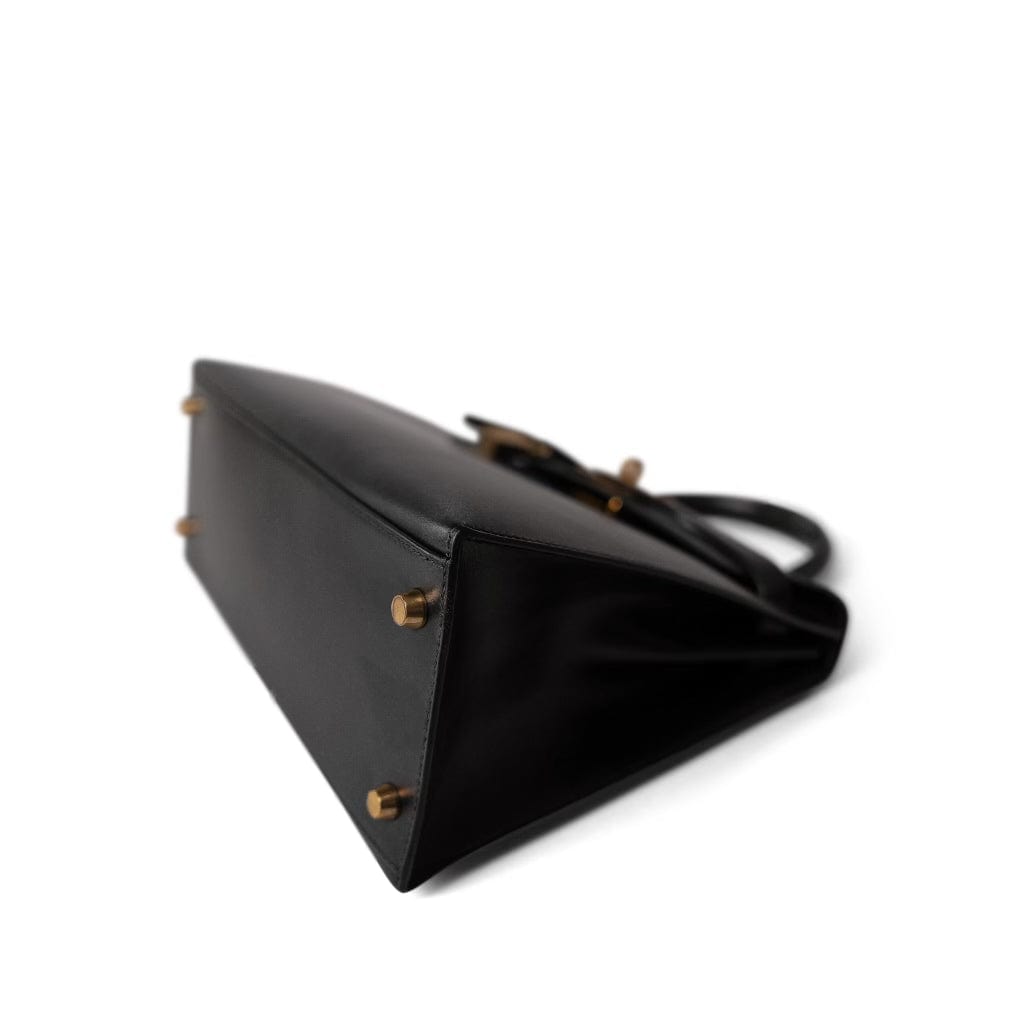 Vintage Kelly Sellier 28 Black Box Calfskin Gold Plated Y Circle Stamp