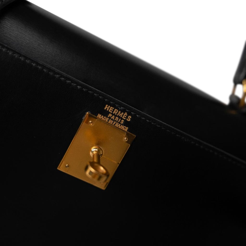 Vintage Kelly Sellier 28 Black Box Calfskin Gold Plated Y Circle Stamp