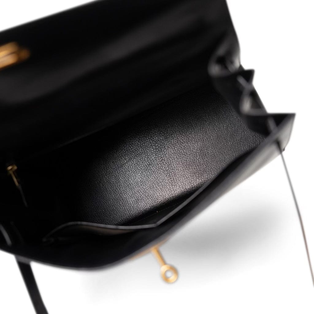 Vintage Kelly Sellier 28 Black Box Calfskin Gold Plated Y Circle Stamp