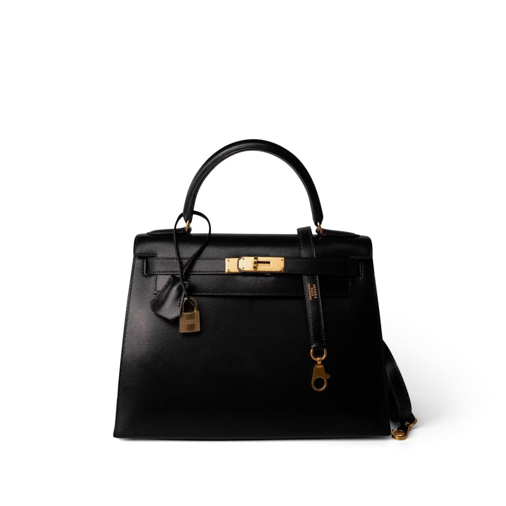 Vintage Kelly Sellier 28 Black Box Calfskin Gold Plated Y Circle Stamp