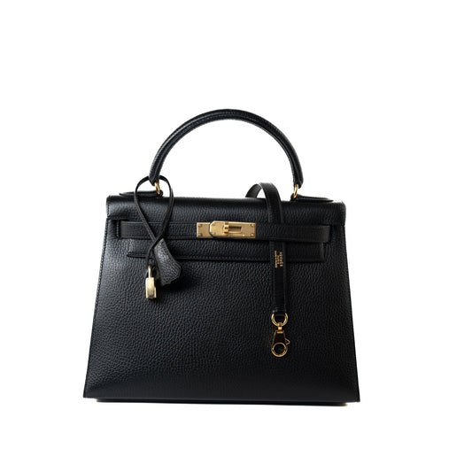 Vintage Kelly 28 Black Ardennes Leather Gold Plated Hardware Z Stamp