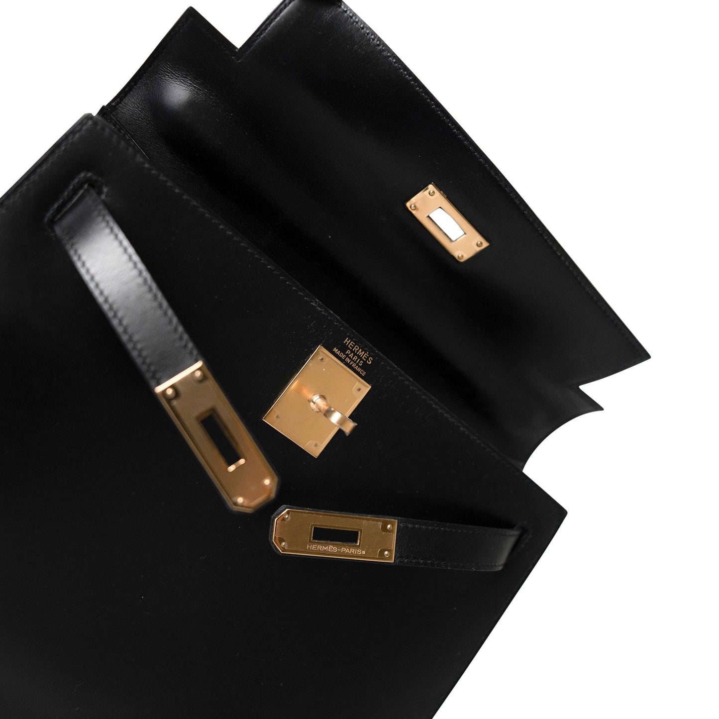 Vintage Kelly Sellier 28 Black Box Calfskin Gold Plated R Circle Stamp