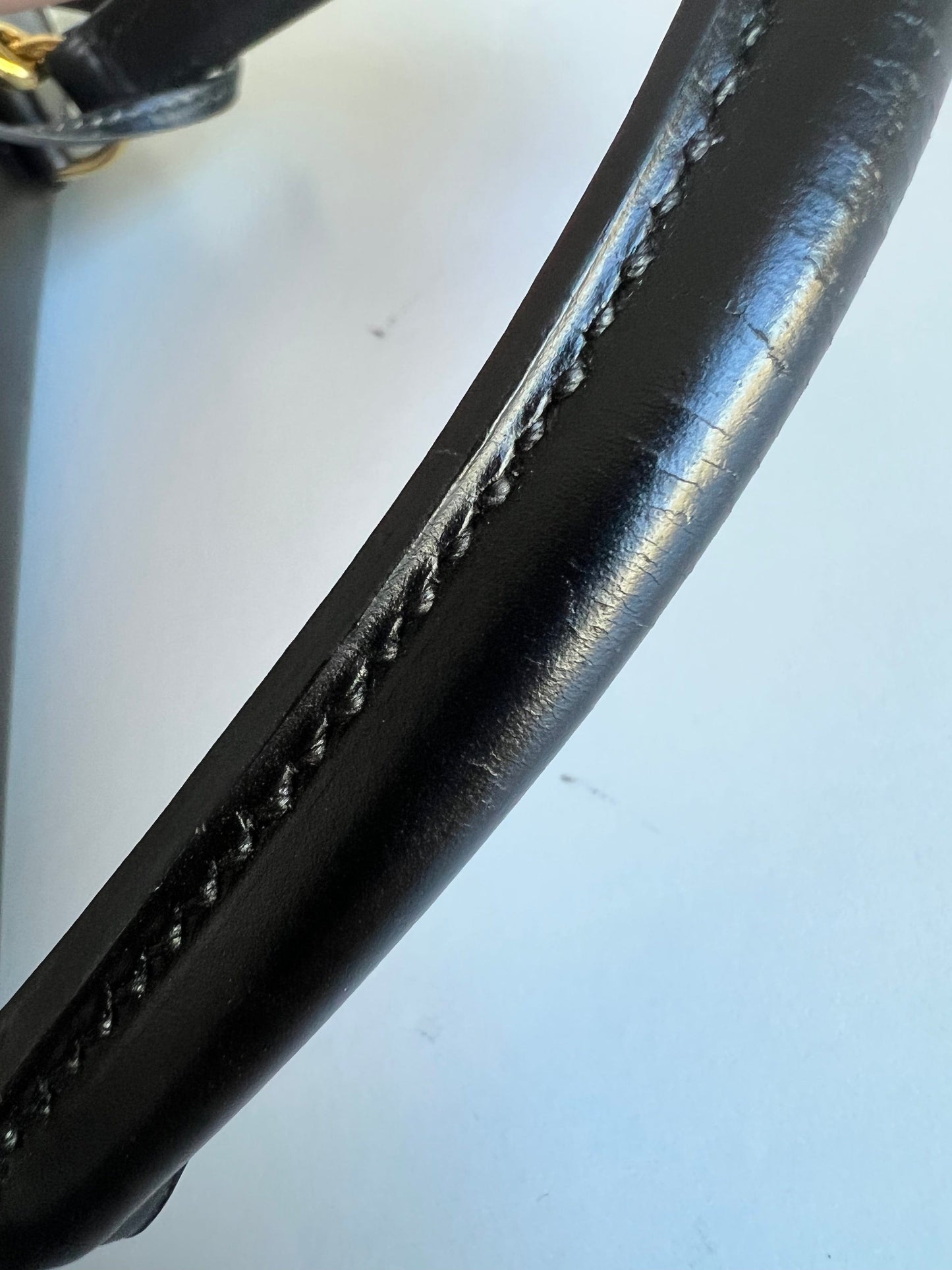 Vintage Kelly Sellier 28 Black Box Calfskin Gold Plated R Circle Stamp