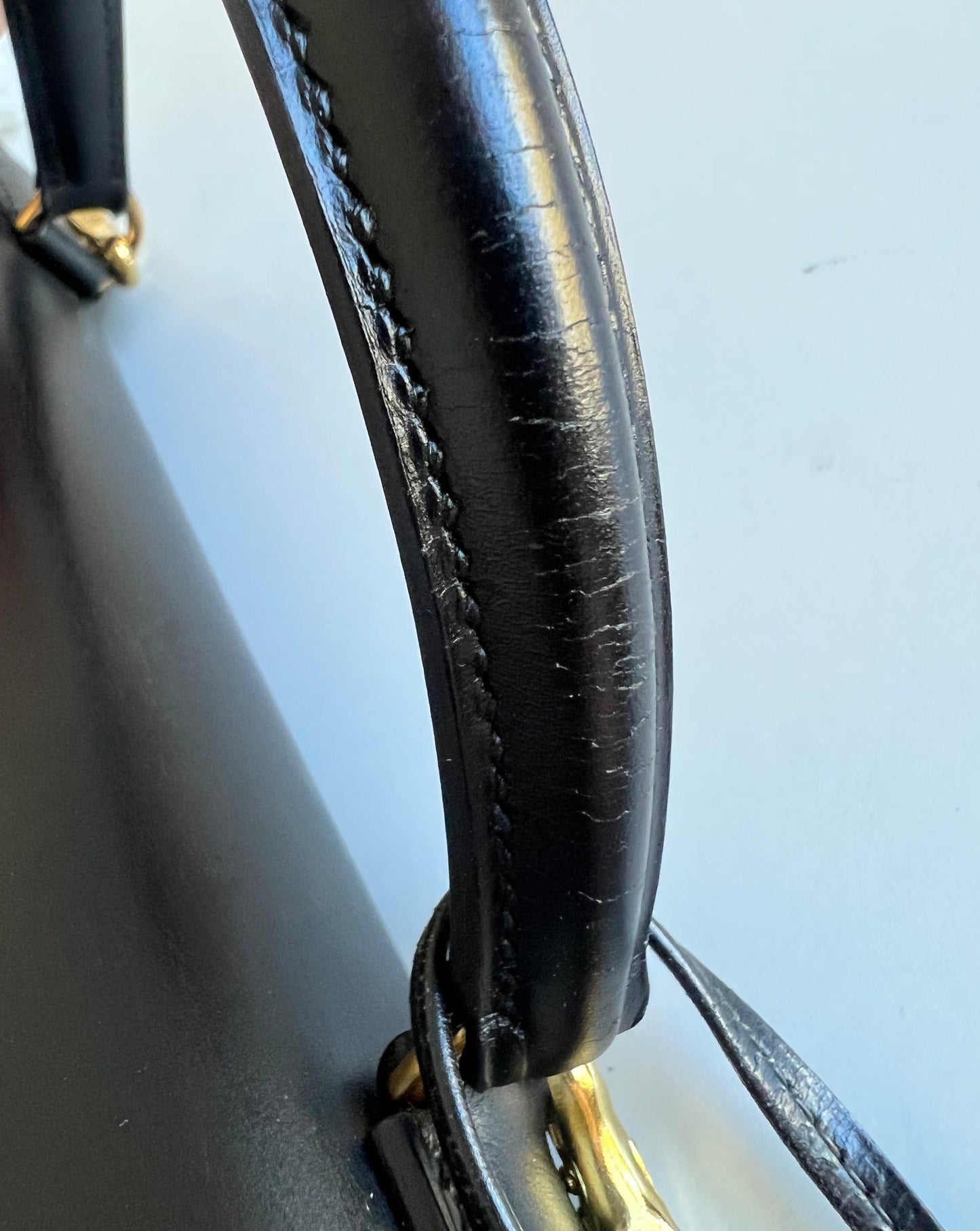 Vintage Kelly Sellier 28 Black Box Calfskin Gold Plated R Circle Stamp