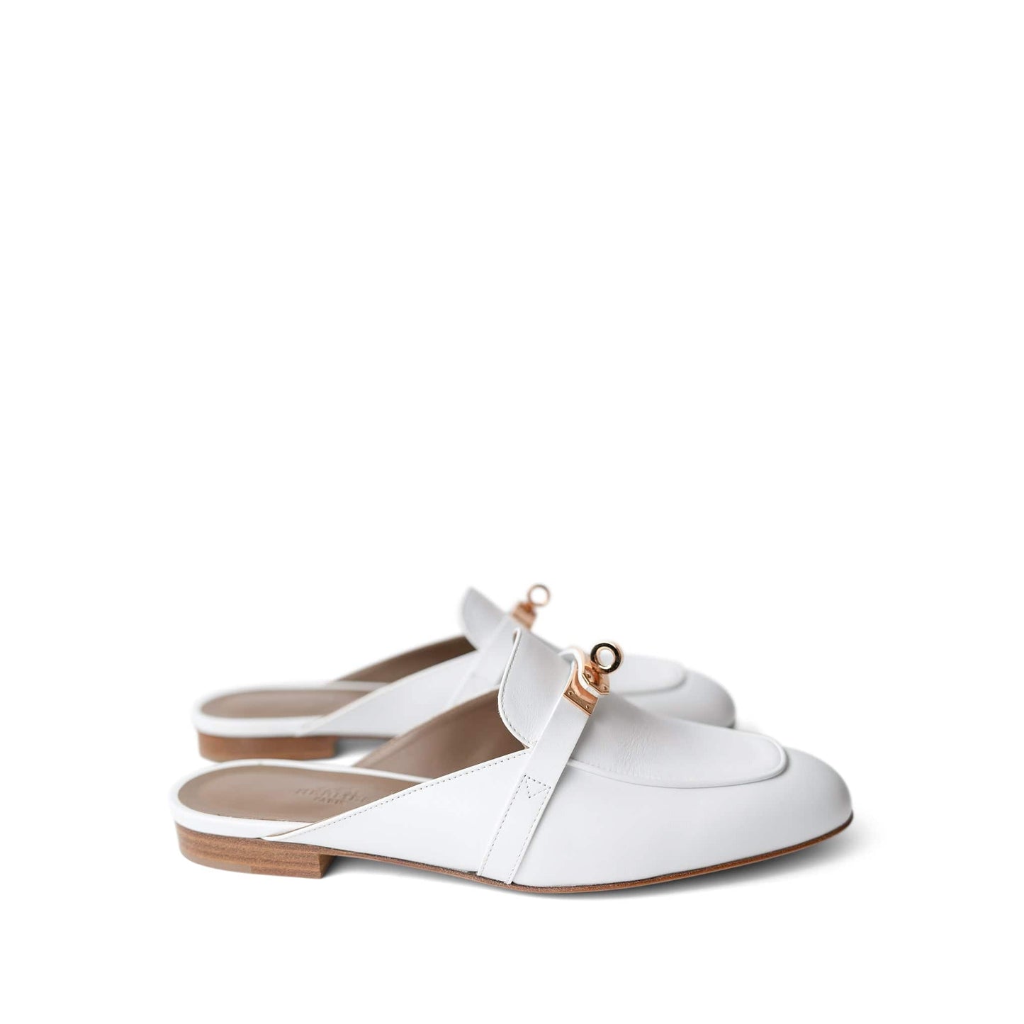 White Oz Mule Sandals w/ Rose Gold Kelly Buckle (38 EU / 7.5 US)
